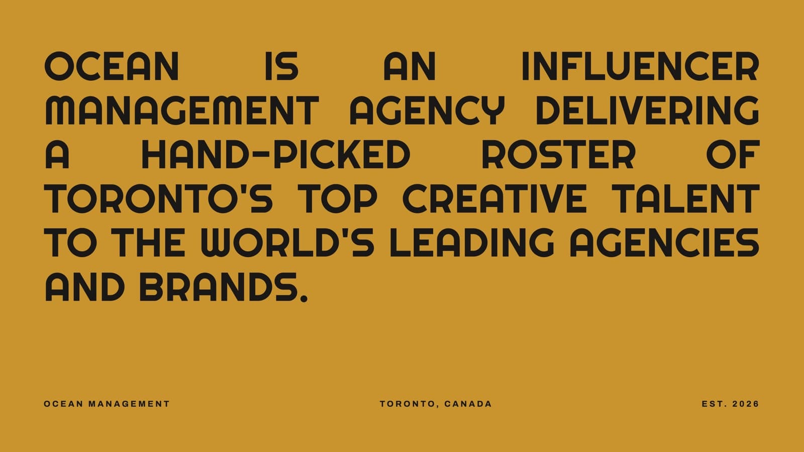 Ocean Management statement slide — justified all-caps type on a gold field