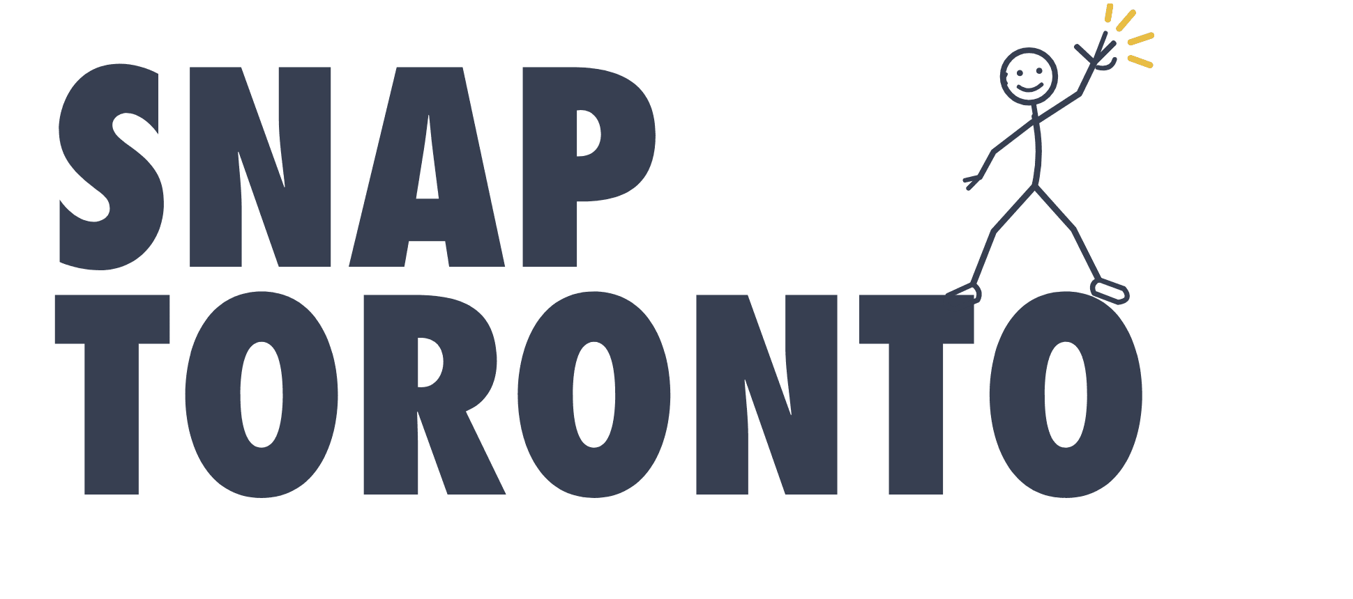 Snap Toronto wordmark — SNAP TORONTO stacked in condensed type with the stick figure walking across the letters